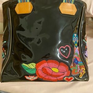 Consuela Black Tote with Colorful Floral Embroidery